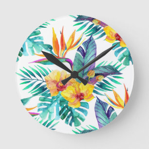 Bird Of Paradise & Orchid Pattern Round Clock