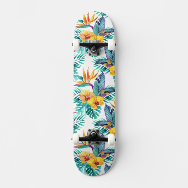 Bird Of Paradise & Orchid Pattern Skateboard (Front)