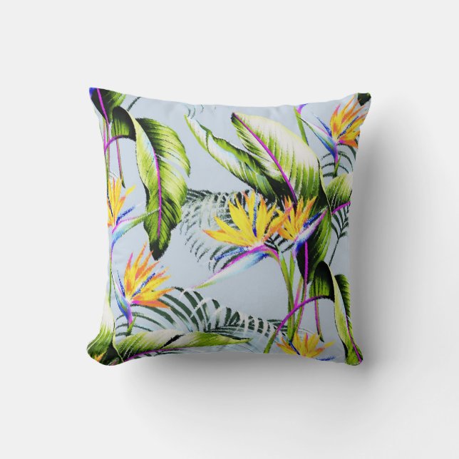 Bird of Paradise Palm Leaves Tropical Accent Cushion (Front)