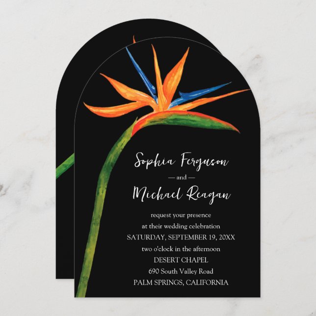 Bird of Paradise QR Code All In One Wedding Invitation (Front/Back)