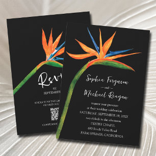 Bird of Paradise QR Code All In One Wedding Invitation