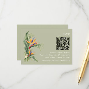 Bird of Paradise QR Code Beach Wedding RSVP Enclosure Card