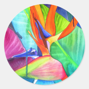 Bird of Paradise Strelitzia flower tropical art Classic Round Sticker