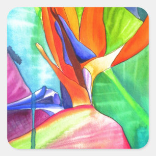 Bird of Paradise Strelitzia flower tropical art Square Sticker
