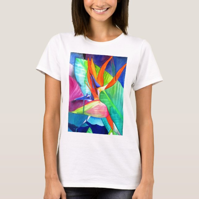 Bird of Paradise Strelitzia flower tropical art T-Shirt (Front)