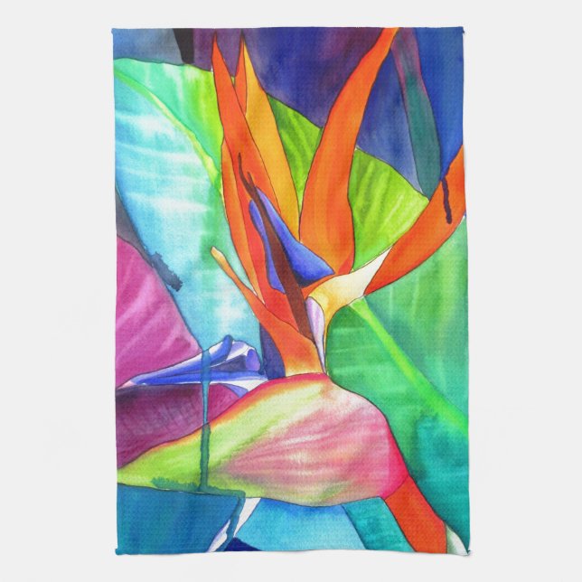 Bird of Paradise Strelitzia flower tropical art Tea Towel (Vertical)