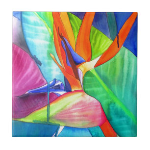 Bird of Paradise Strelitzia flower tropical art Tile