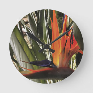 Bird of Paradise Strelitzia Reginae Acrylic Painti Round Clock
