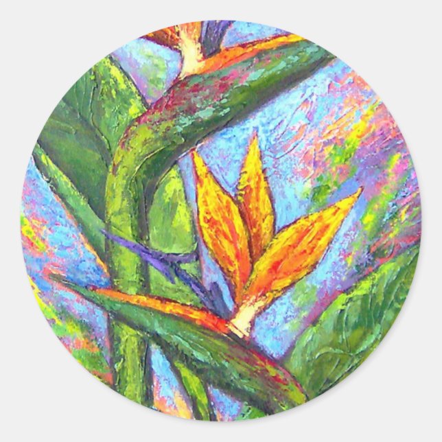 Bird Of Paradise Tropical Flower Painting - Multi Classic Round Sticker (Front)