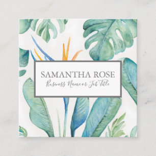 Bird of Paradise Tropical Greenery Square Business Card