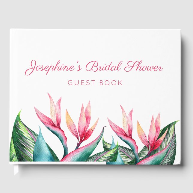 Bird of Paradise Tropical Watercolor Bridal Shower Guest Book (Front)