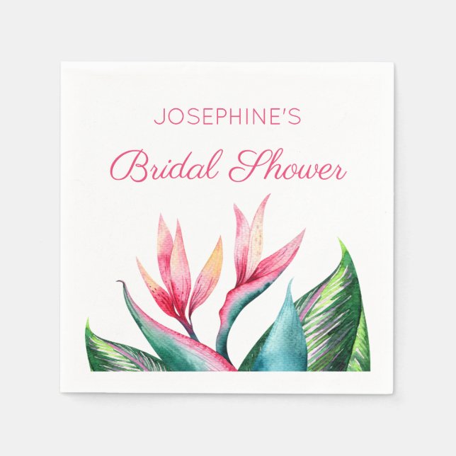 Bird of Paradise Tropical Watercolor Bridal Shower Napkin (Front)