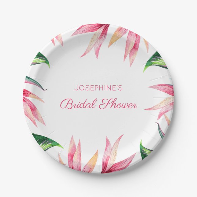 Bird of Paradise Tropical Watercolor Bridal Shower Paper Plate (Front)