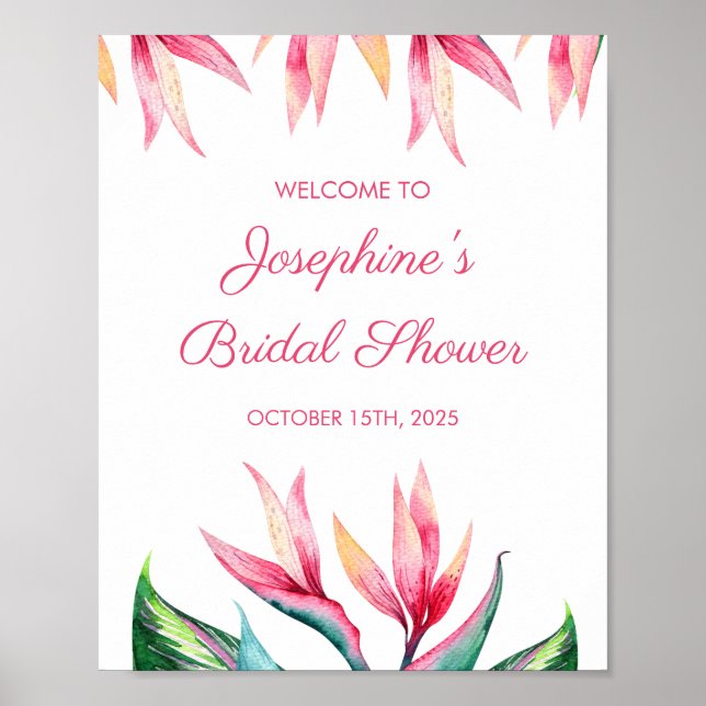 Bird of Paradise Tropical Watercolor Bridal Shower Poster (Front)