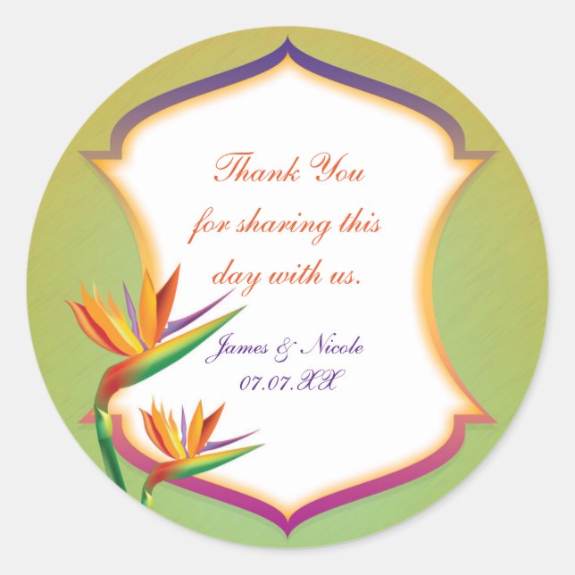 Bird of Paradise Tropical Wedding Favour Stickers (Front)