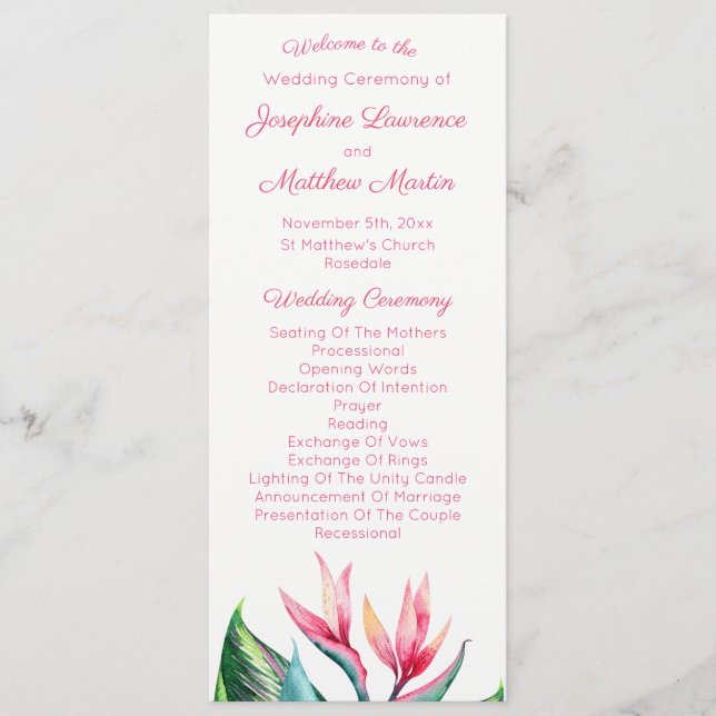 Bird of Paradise Tropical Wedding Programs Programme (Front)