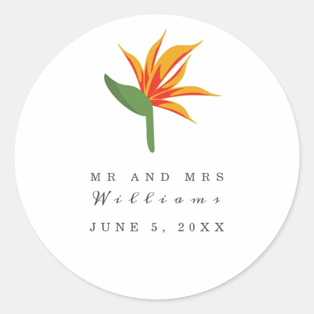 Bird of Paradise Tropical Wedding Sticker (Front)