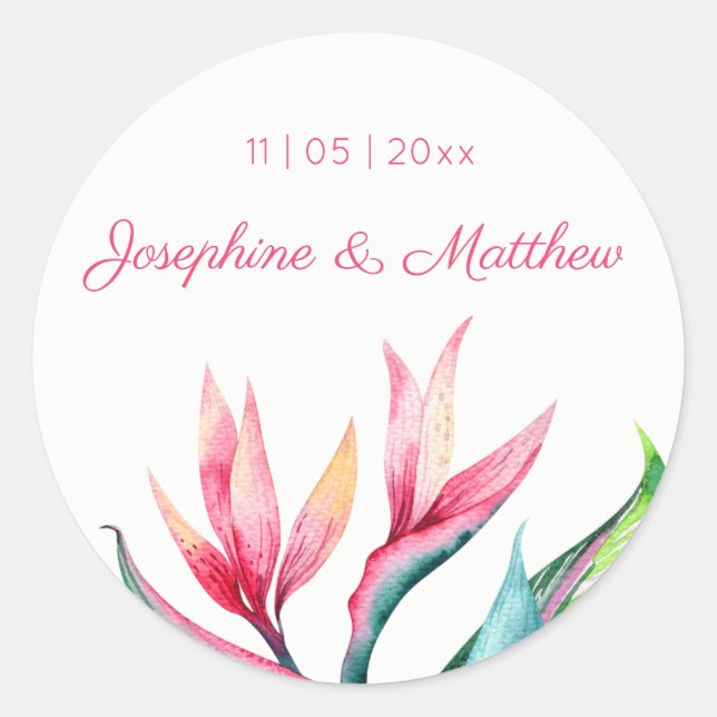 Bird of Paradise Tropical Wedding Stickers (Front)