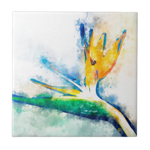 Bird Of Paradise Watercolor Art Tile