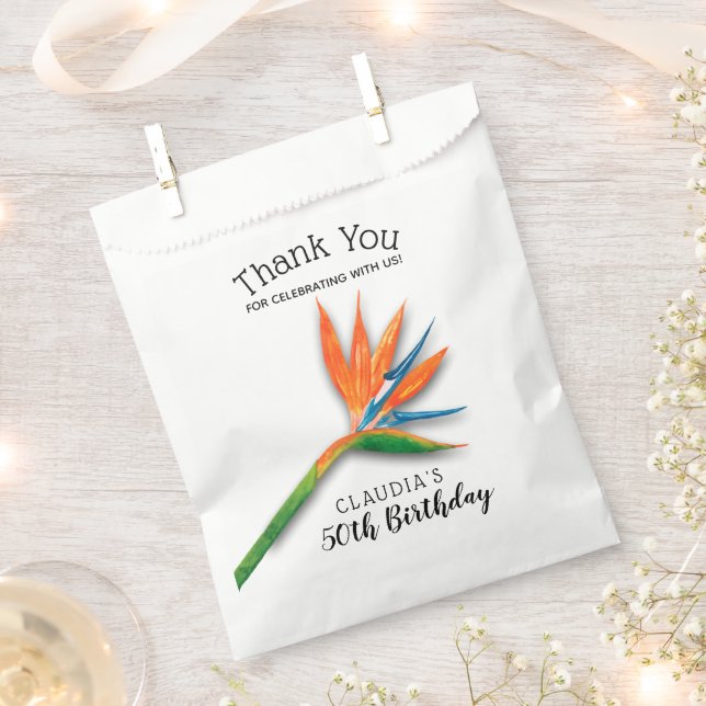 Bird of Paradise Watercolor Floral  Favour Bags (Clipped)