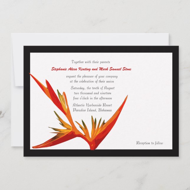 Bird of Paradise White/Black Frame Invitation (Front)