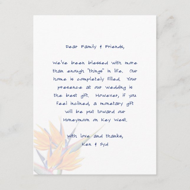 Bird of Paradise Wishing Well Message Cards (Front)