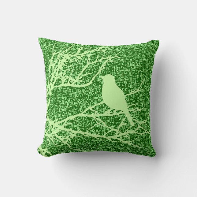 Bird on a Branch, Light Jade Green Cushion (Front)
