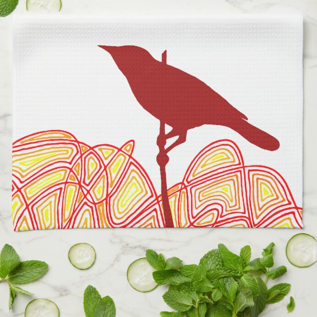 Bird on a Branch Tea Towel (Folded)