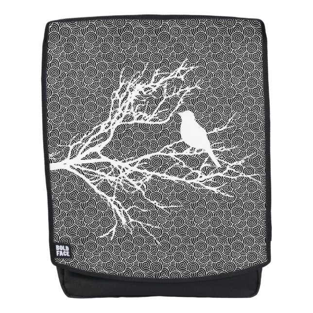 Bird on a Branch, White Against Black Pattern Backpack (Front)