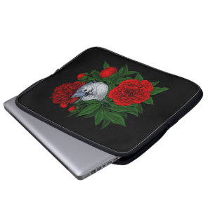 Bird on a red peony bouquet laptop sleeve