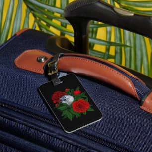 Bird on a red peony bouquet luggage tag