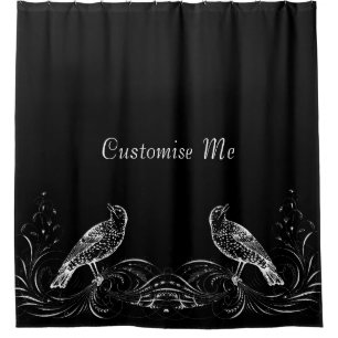Bird on a Scroll (Black/White) Shower Curtain