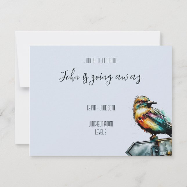 Bird on a sign going away invitation (Back)