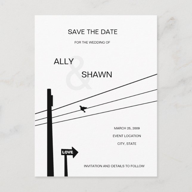 BIRD ON A WIRE ANNOUNCEMENT POSTCARD (Front)