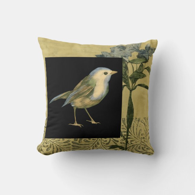 Bird on Black and Vintage Background Cushion (Front)