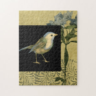 Bird on Black and Vintage Background Jigsaw Puzzle