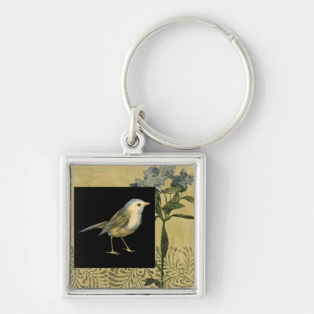 Bird on Black and Vintage Background Key Ring (Front)