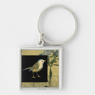 Bird on Black and Vintage Background Key Ring