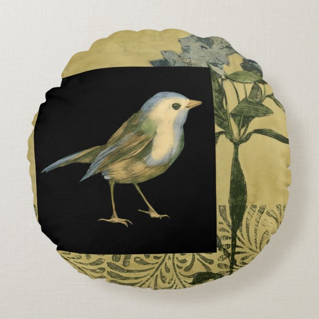 Bird on Black and Vintage Background Round Cushion (Front)