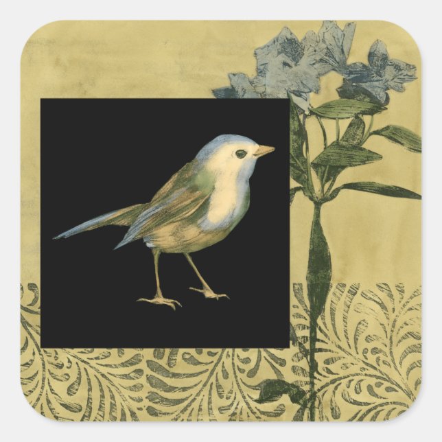 Bird on Black and Vintage Background Square Sticker (Front)