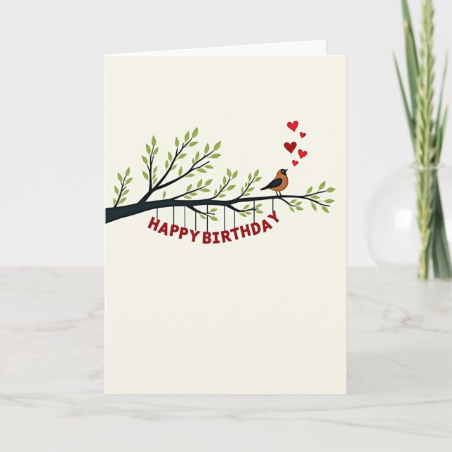 Bird On Branch Birthday Card (Front)