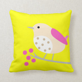 Bird on Branch & Blossoms - yellow Cushion