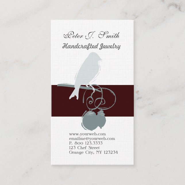 Bird on Branch Jewellery Design Artist Whimsical Business Card (Front)