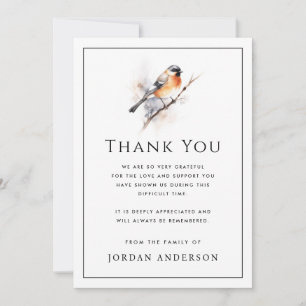 Bird on branch thin border funeral memorial thank you card