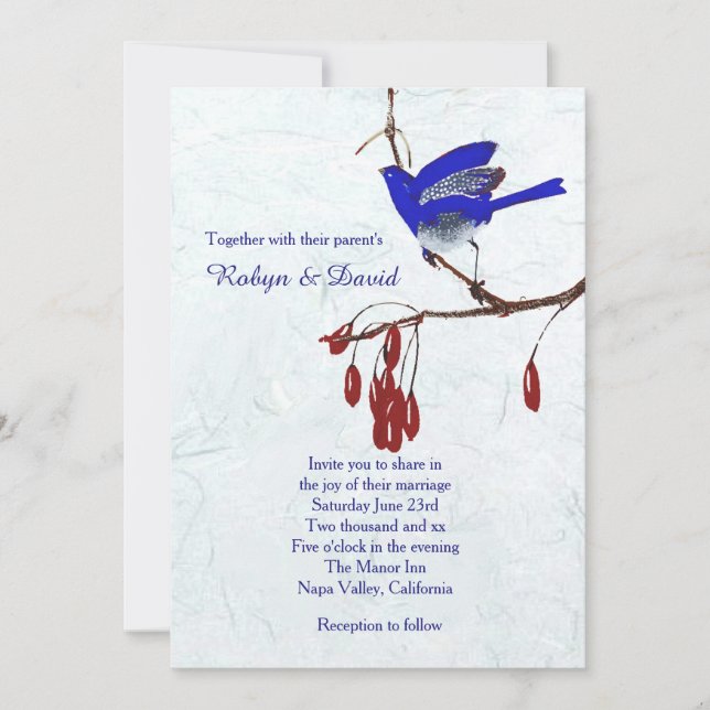 Bird on Branch Wedding Invitation (Front)