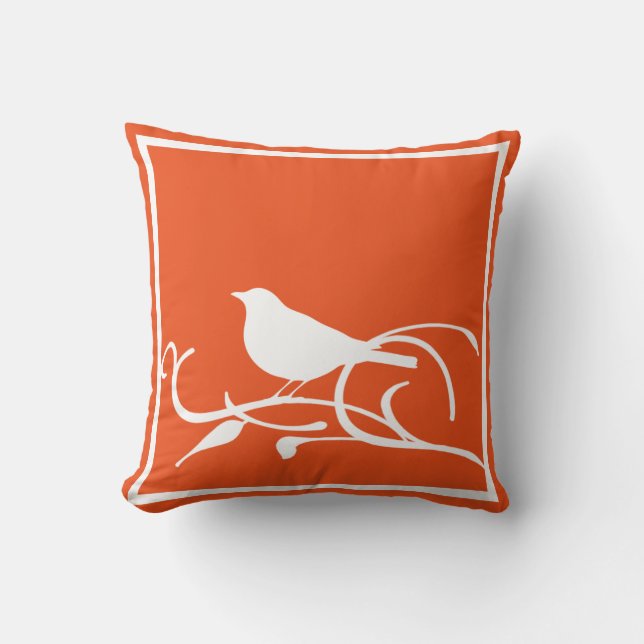 Bird on Branch with Customisable Background Colour Cushion (Front)