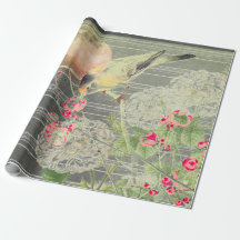 BIRD ON BRANCH WITH FULL MOON Wrapping Paper