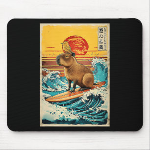 Bird On Capyra Surfing Greatwave Anime Kawaii Japa Mouse Mat