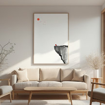 Bird on Cliff - Zen Landscape Wall Art - Calm Deco