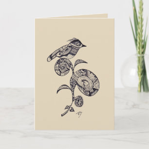 Bird on Flower Black and White Greeting Card